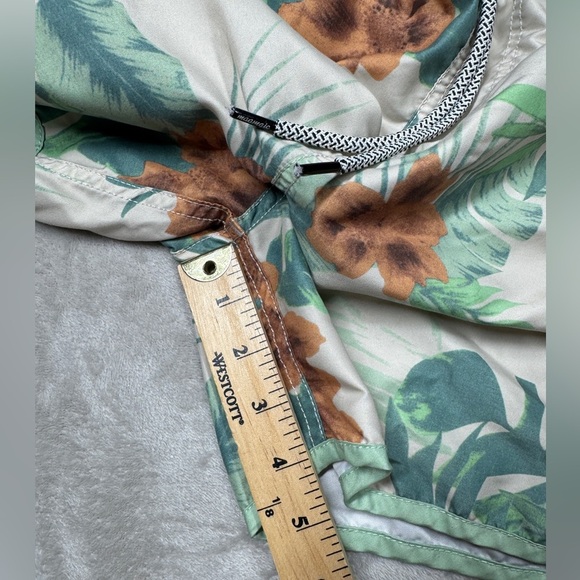 Maamgic Men’s Tropical Floral Cream Green Orange Swim Boardshorts Size Large - Picture 11 of 16